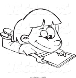 vector-of-a-cartoon-girl-using-an-ipad-tablet-computer-outlined-coloring-page-by-ron-leishman-25072